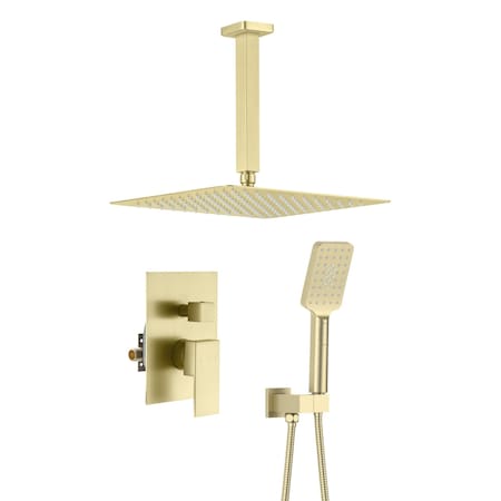 Kibi Cube Pressure Balanced Ceiling Mounted 2-Function Shower System with Rough In Valve - Brushed Gold KSF412BG